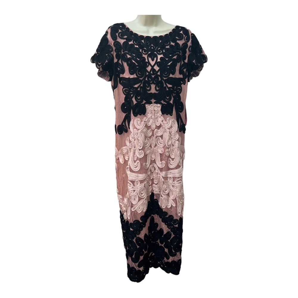 JS Collections Soutache Women’s Santiago Black and Pink Midi Dress.NWT. Size 14